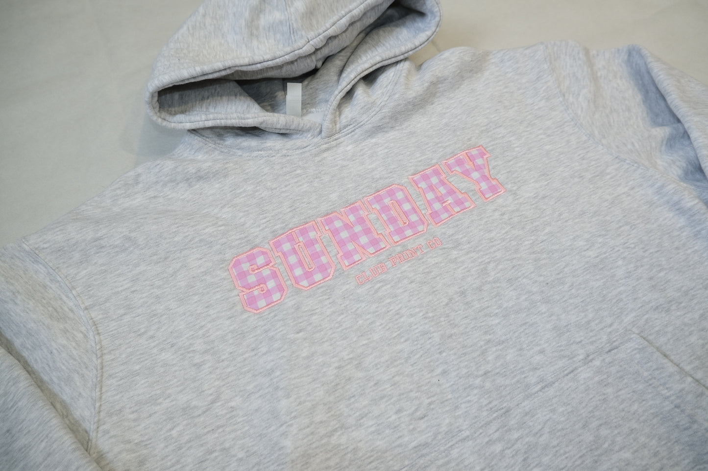 Gingham Appliqué Embroidery Boxy Hoodie