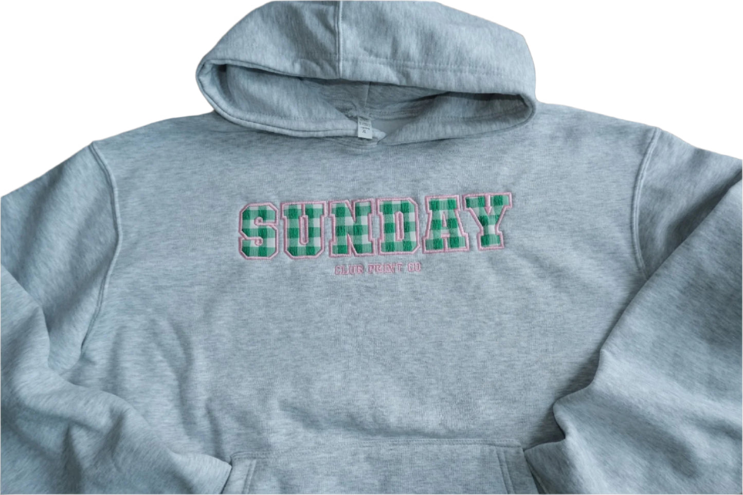 Gingham Appliqué Embroidery Boxy Hoodie