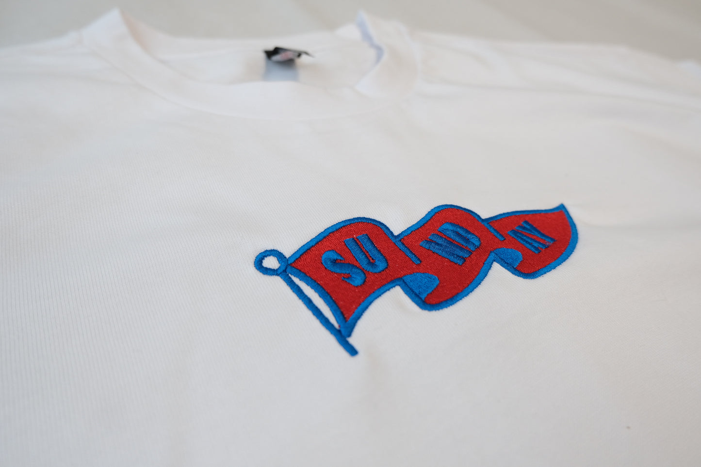 Sunday Club Flag Embroidery Heavy T-shirt in White.