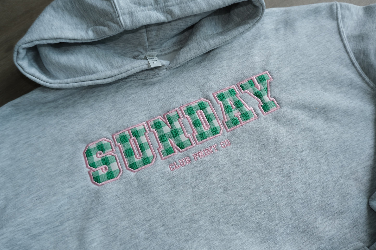 Gingham Appliqué Embroidery Boxy Hoodie