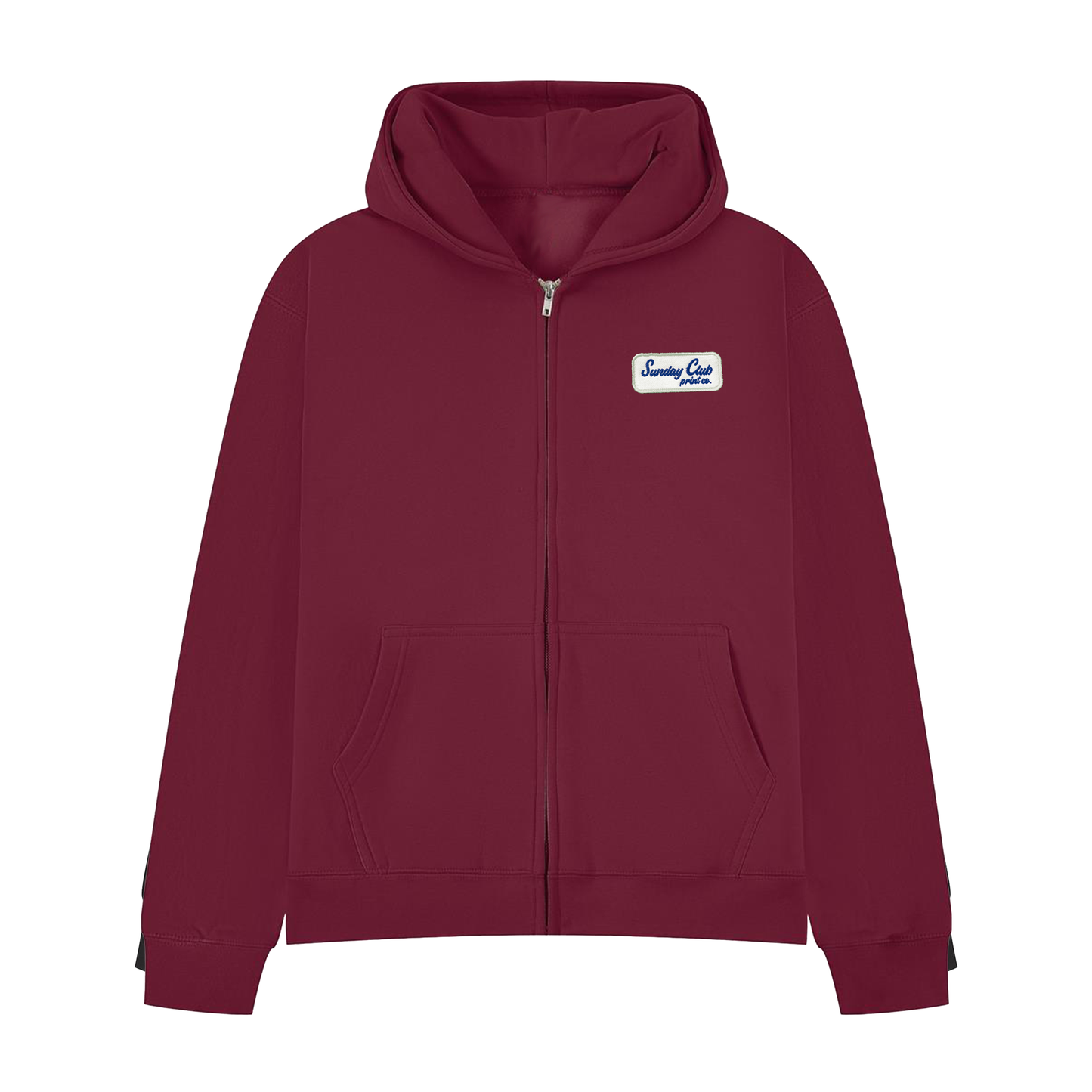 Embroidered Patch Boxy Zip-Up Jacket / Burgundy