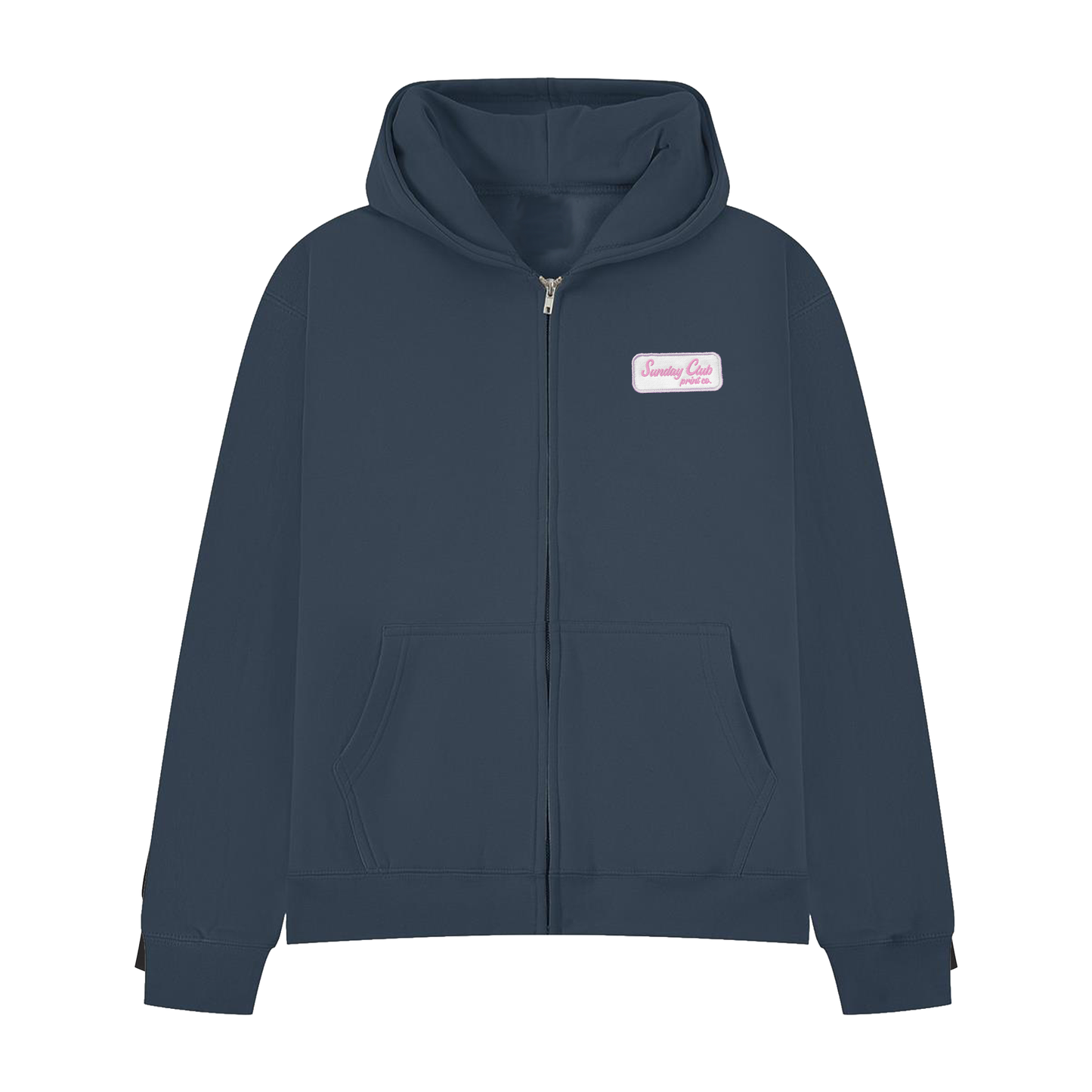 Embroidered Patch Boxy Zip Up Jacket / Petrol Blue