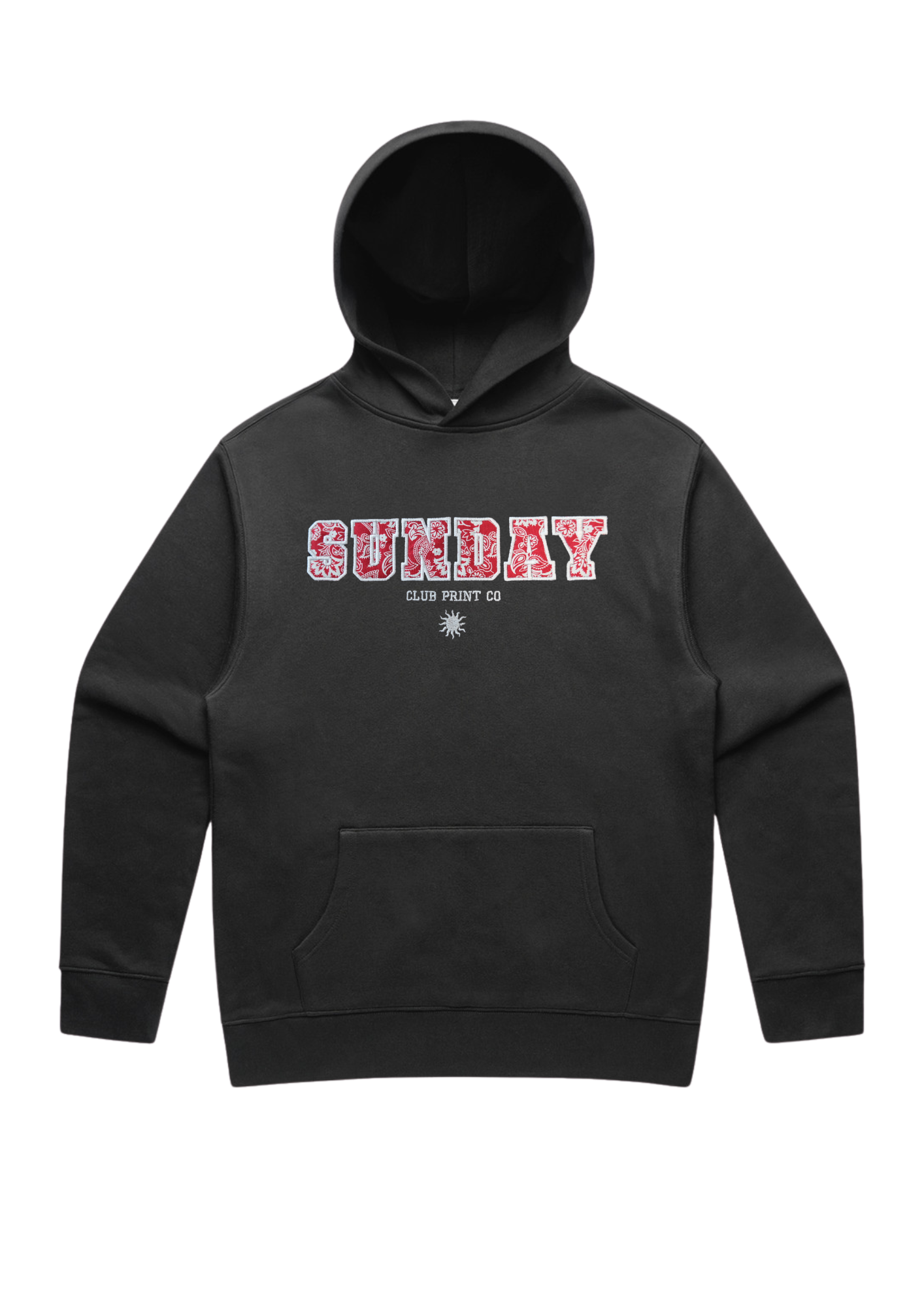 Sunday Club Embroidered Varsity Hoodie in Faded Black.