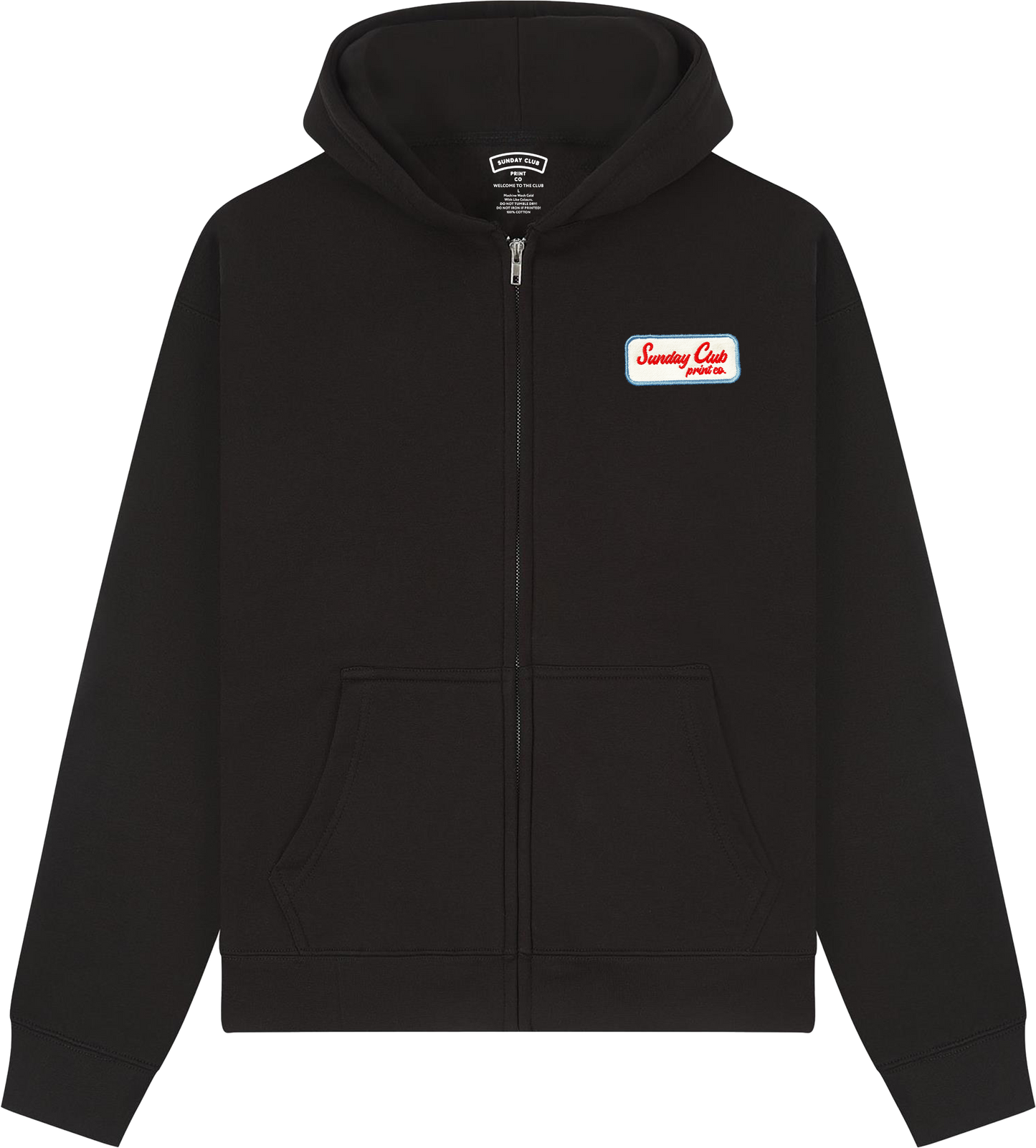 Embroidered Patch Zip Up Heavy Boxy Hood / Black