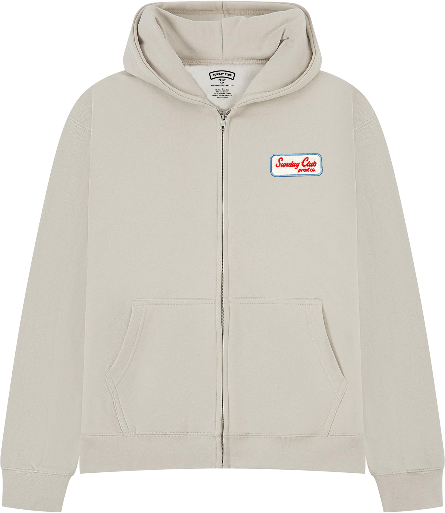 Embroidered Patch Zip Up Heavy Hood / Stone