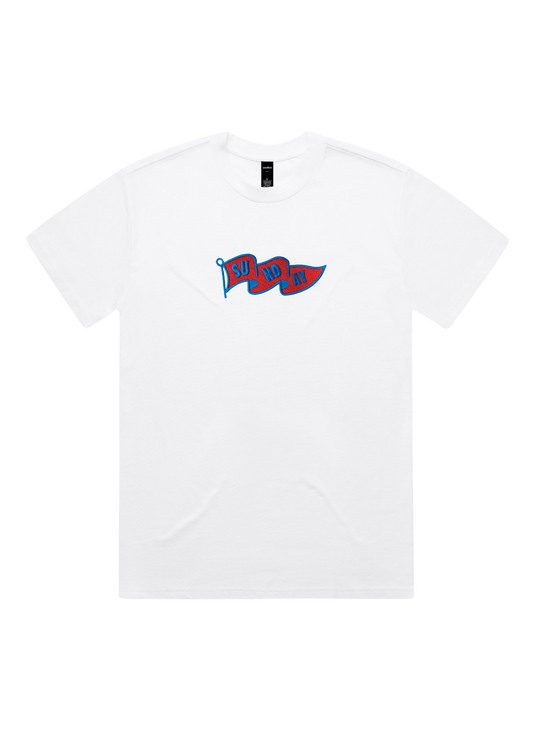 Sunday Club Flag Embroidery Heavy T-shirt in White.
