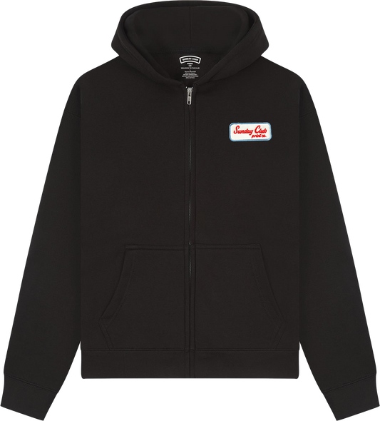 Embroidered Patch Zip Up Heavy Boxy Hood / Black