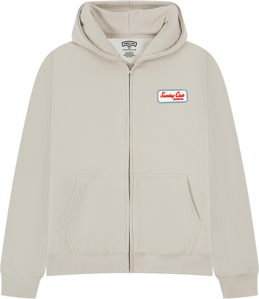 Embroidered Patch Zip Up Heavy Hood / Stone