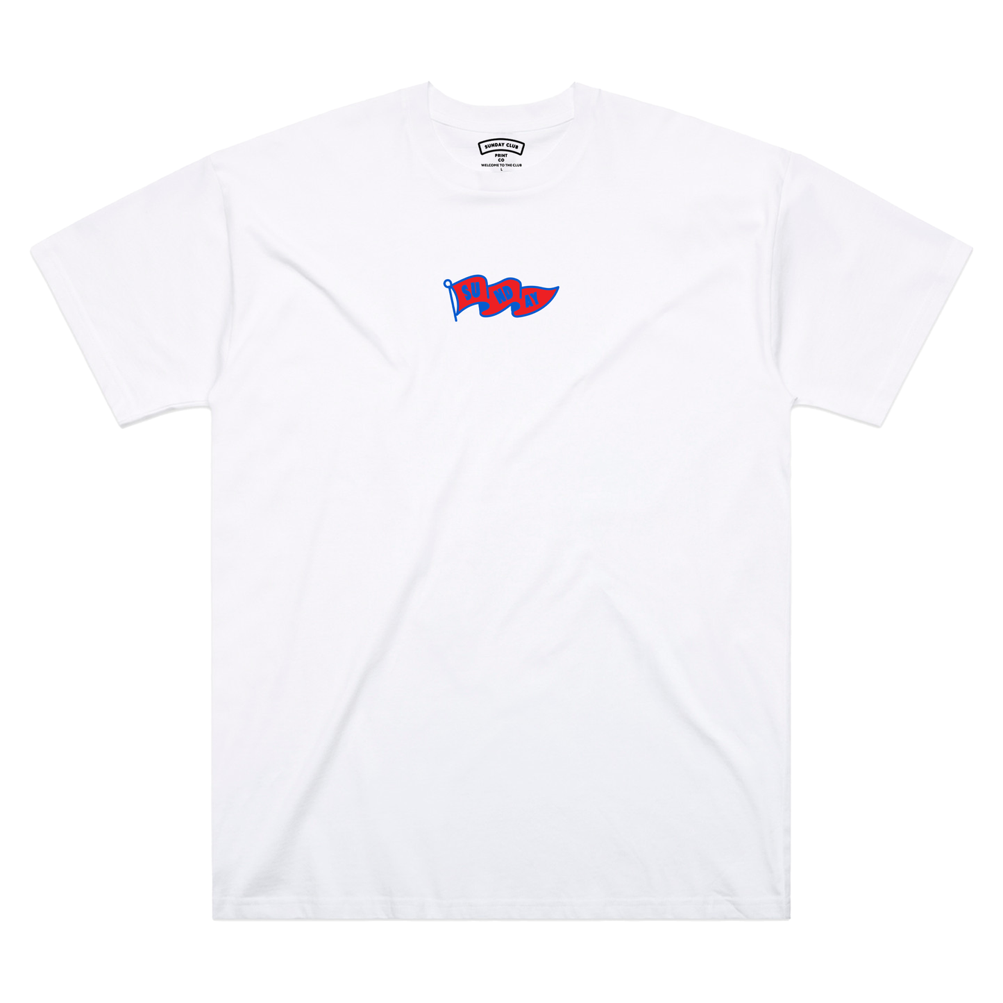 Sunday Club Flag Embroidery Heavy T-shirt in White.