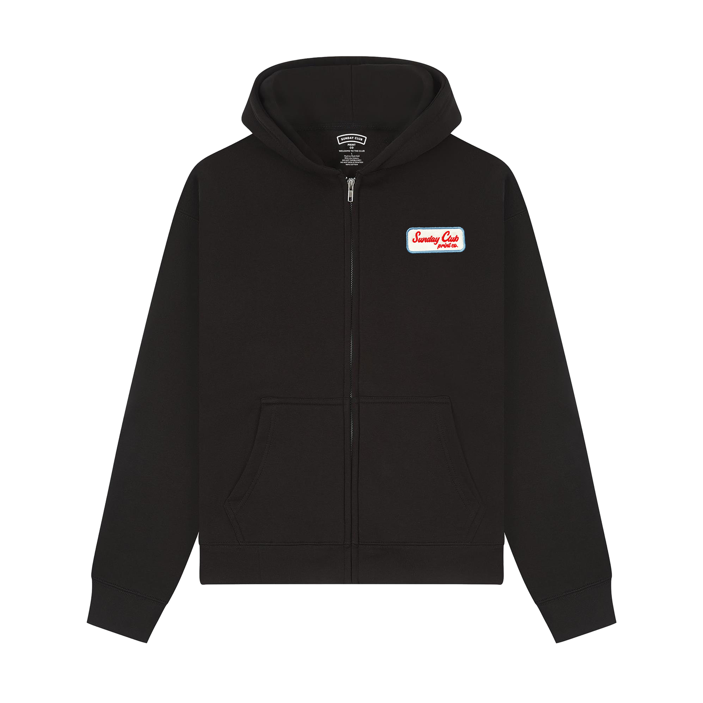Embroidered Patch Zip Up Heavy Boxy Hood / Black