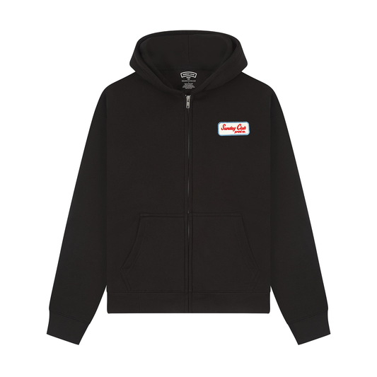 Embroidered Patch Zip Up Heavy Boxy Hood / Black