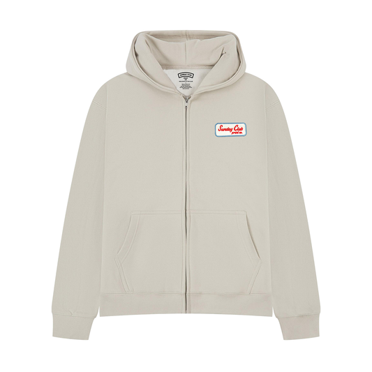 Embroidered Patch Zip Up Heavy Hood / Stone